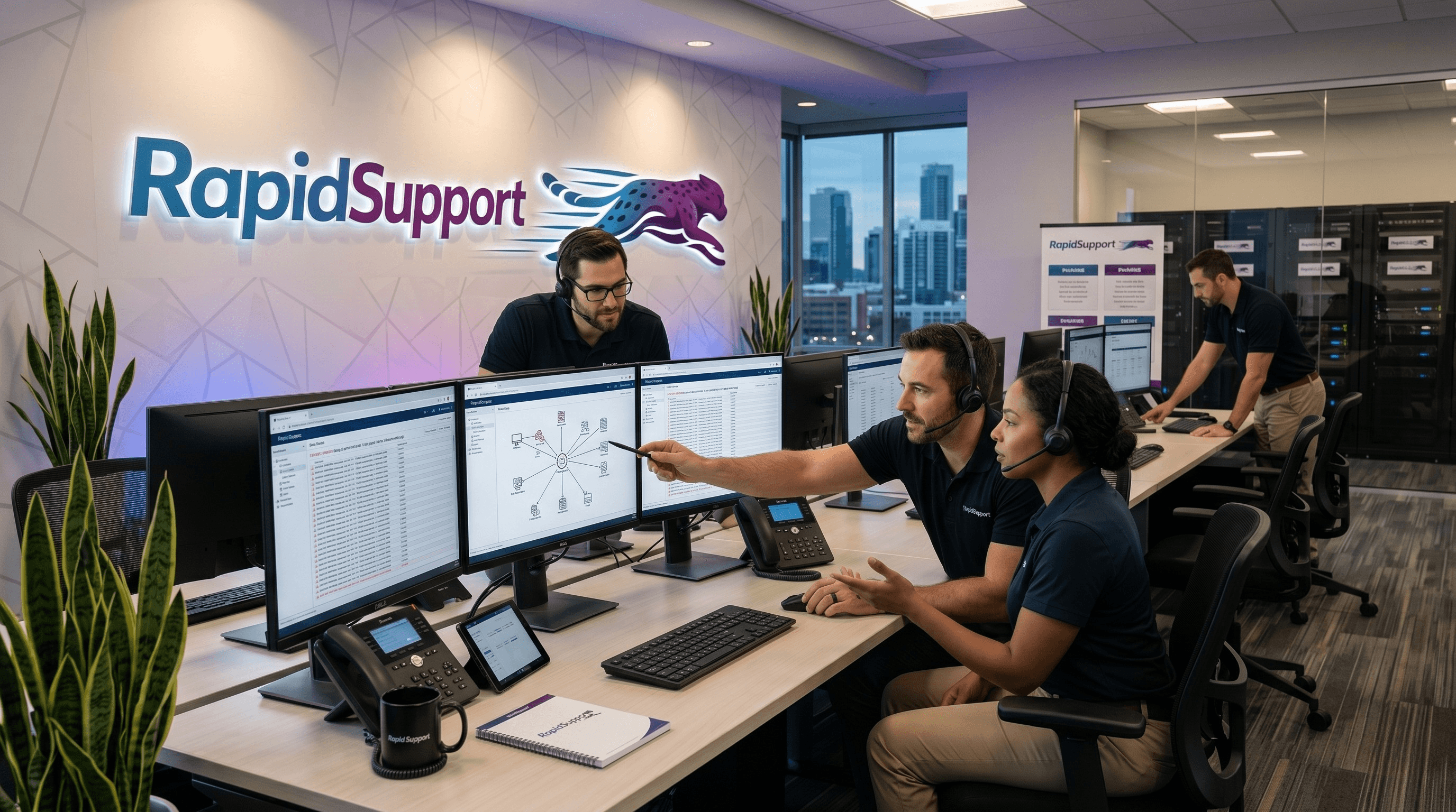 Rapid Support technicians in a modern support office