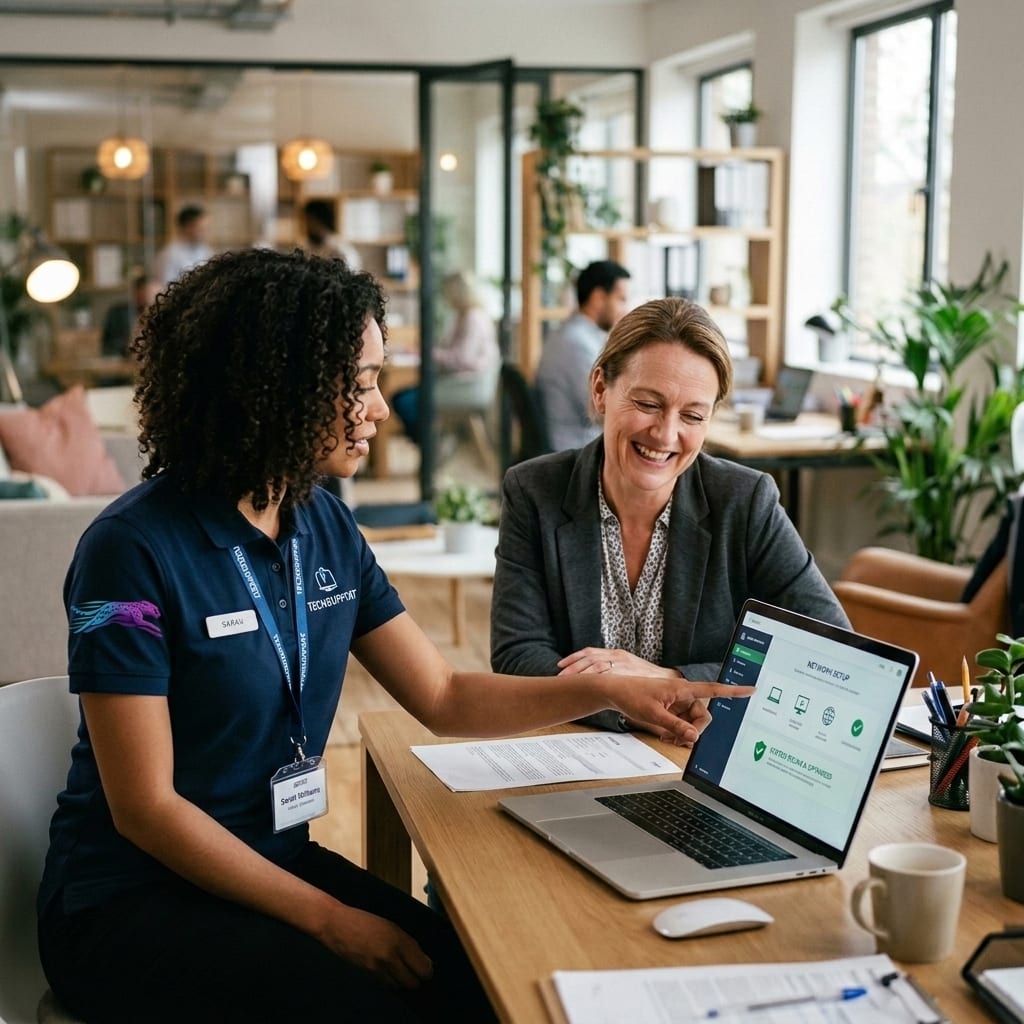Rapid Support team helping a customer in a professional office